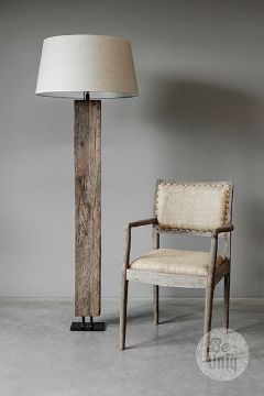 Picture of Rustiek houten vloerlamp Delhi | incl. kap linnen half hoog 5550