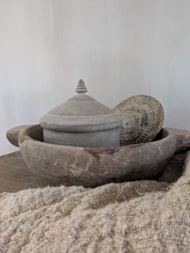 Picture of Authentieke stenen schaal rond met handvat beige